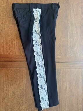 Wit & Wisdom Black Ponte Tuxedo Pants Size 4 Lace Stripe Pull On Workwear Chic